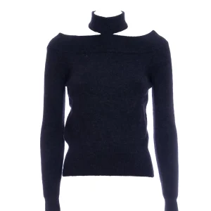 Maglia “Mondrian” nera in misto lana con spalle scoperte