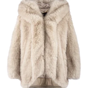 Ecopelliccia “Penny” perla con cappuccio