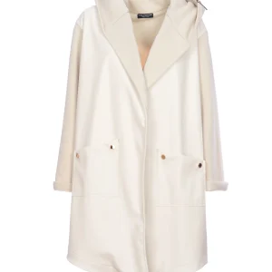 Cappotto panna in ecopelle e cotone con cappuccio