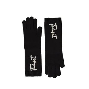 Guanti neri in maglia con ricamo logo