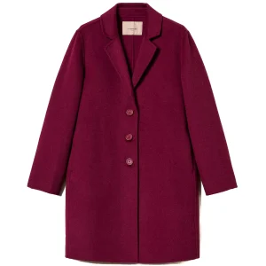 Cappotto viola in panno double misto lana