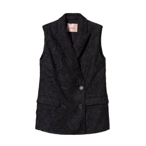 Gilet doppiopetto nero in pizzo macramè