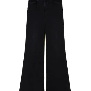 Jeans flare neri a vita alta in denim di cotone stretch