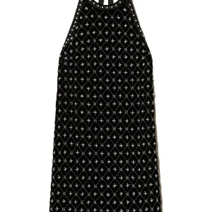 Abito corto halter nero in velluto ricamato con perle