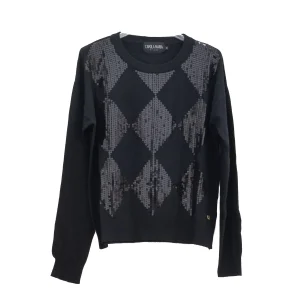 Maglia girocollo nera con rombi e paillettes