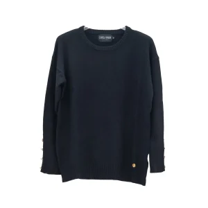 Maglia girocollo nera con bottoni decorativi