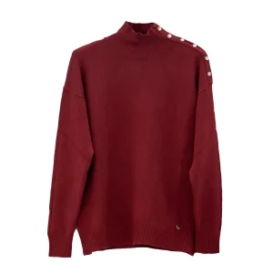 Maglia lupetto bordeaux con bottoni decorativi
