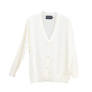 Cardigan panna in angora e lana con scollo a V