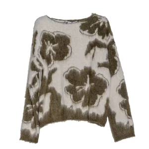 Maglia Verde con Motivo Floreale Astratto