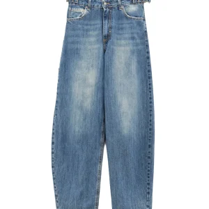 Jeans in demin di cotone lavaggio used con vita regolabile