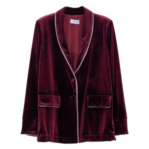 Giacca bordeaux effetto velluto con profili a contrasto