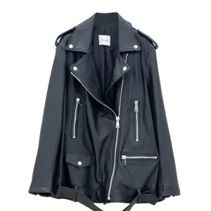 Chiodo nero in Pelle con cinturino