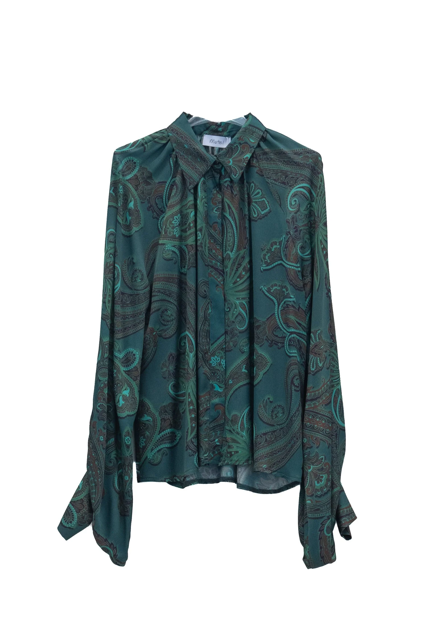 Camicia verde con stampa paisley e maniche a sbuffo