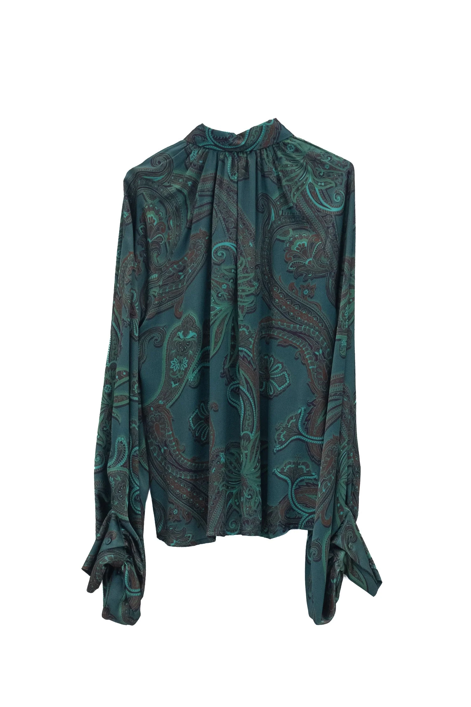 Camicia verde con stampa paisley e maniche a sbuffo - immagine 3