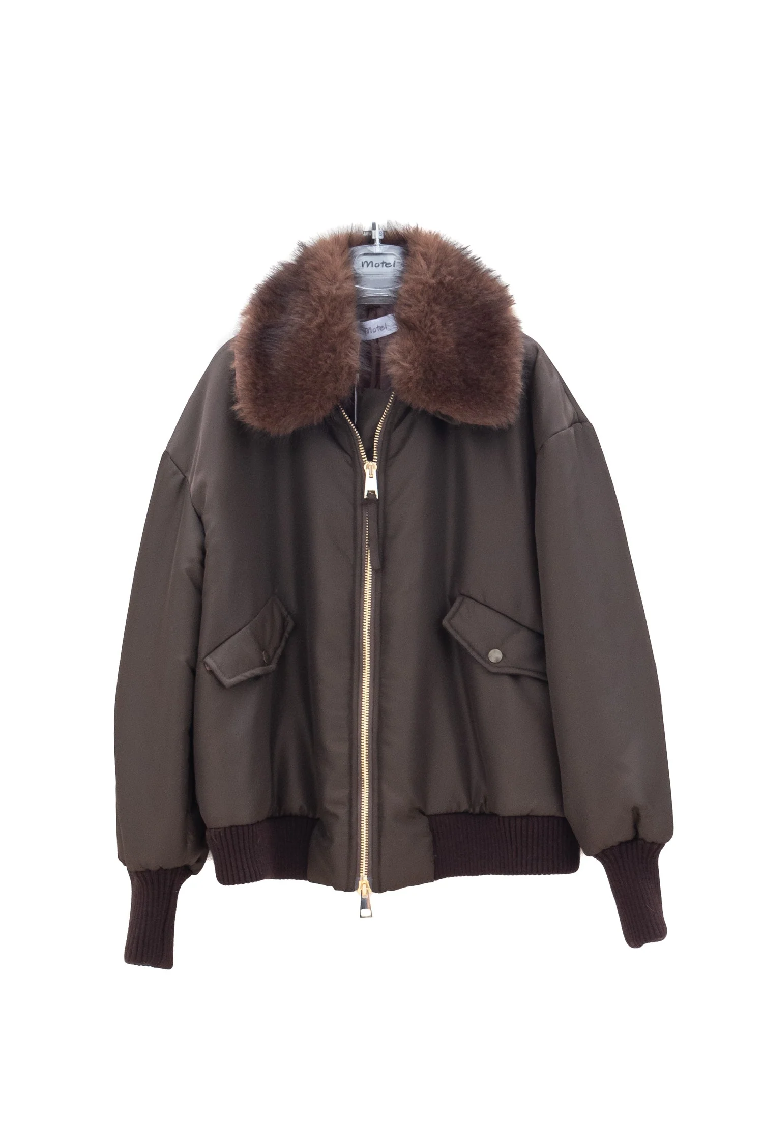 Giacca Bomber in Ecopelle con Collo in Ecopelliccia