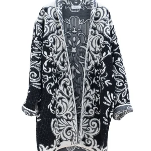 Cappotto Nero in misto alpaca e lana con Motivo Barocco