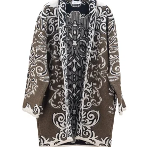 Cappotto verde in misto alpaca e lana con Motivo Barocco bianco