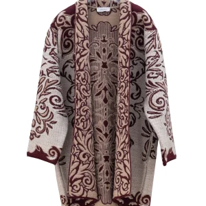 Cappotto borgogna in misto alpaca e lana con Motivo Barocco