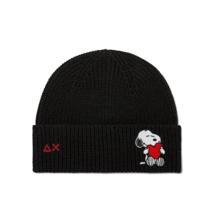 Berretto benie Peanuts nero in lana a coste