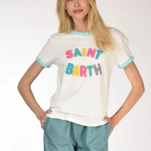 Mc2 Saint Barth Tshirt Scritta Bianco/multicolor Donna