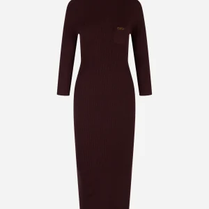 Abito in maglia a costine con taschino Bordeaux
