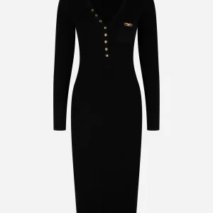 Abito in maglia a costine con taschino Nero