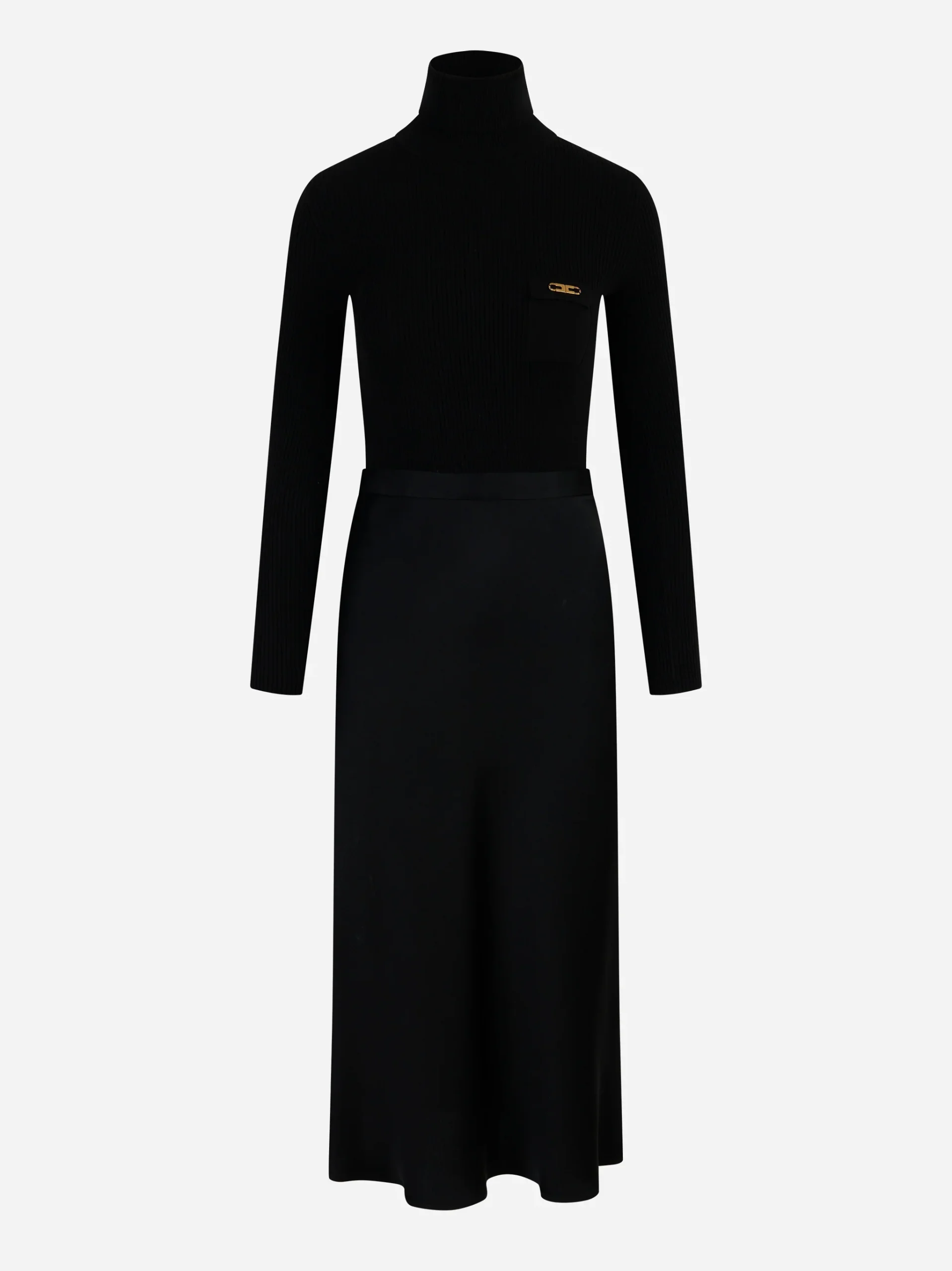 Abito in maglia a costine e raso con taschino Nero