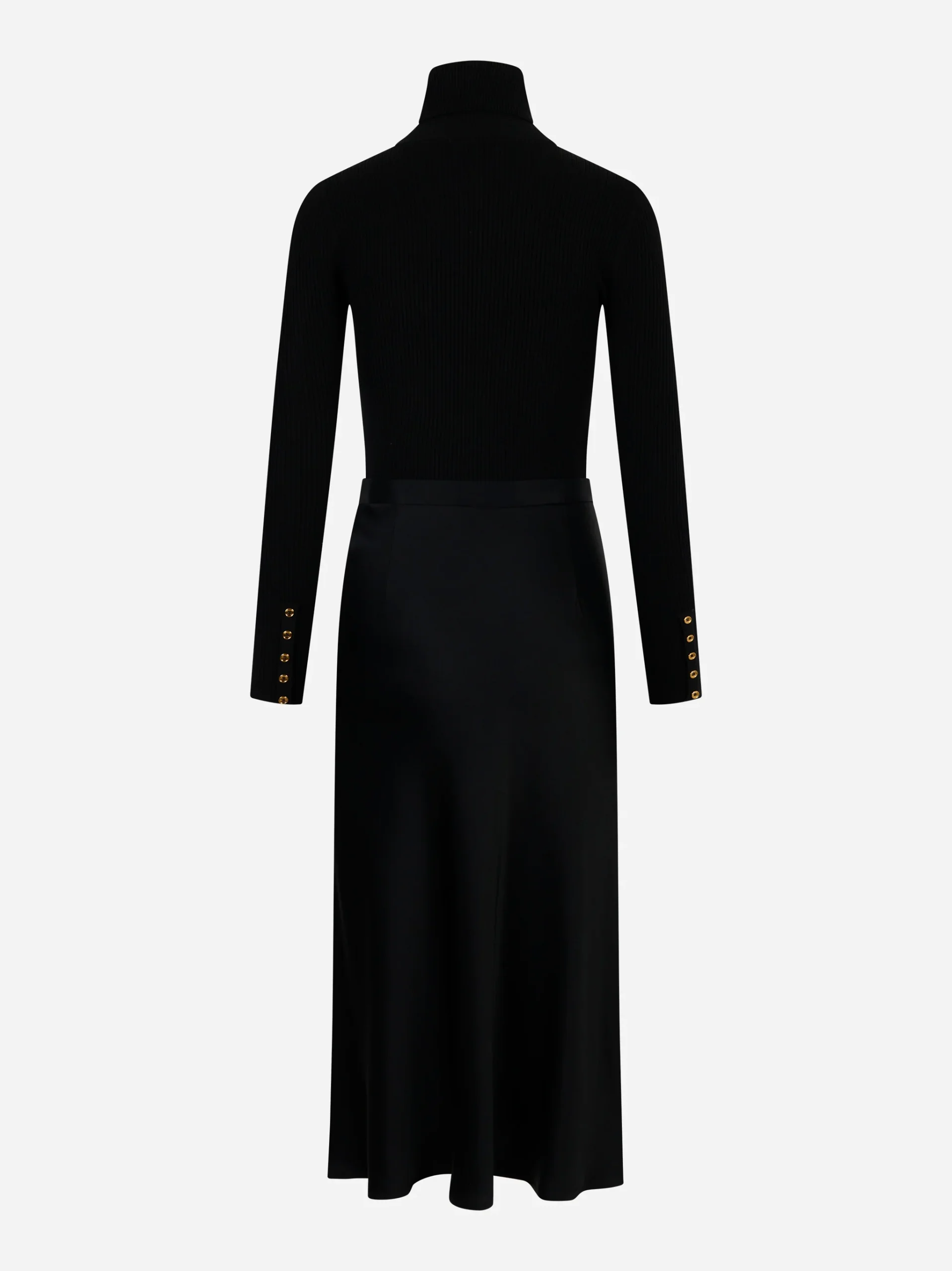 Abito in maglia a costine e raso con taschino Nero - immagine 6