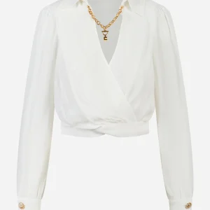 Camicia in georgette con dettaglio gioiello Bianca