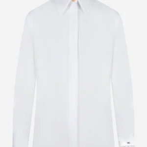 Camicia in popeline di cotone con logo Bianca