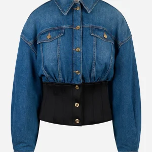 Bomber in denim e neoprene Blu