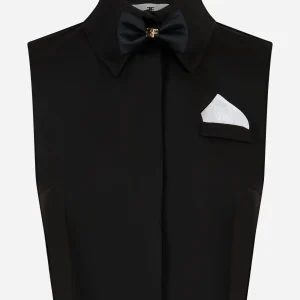 Camicia cropped in raso di cotone con papillon Nera