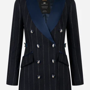 Cappotto gessato in panno di lana Blu