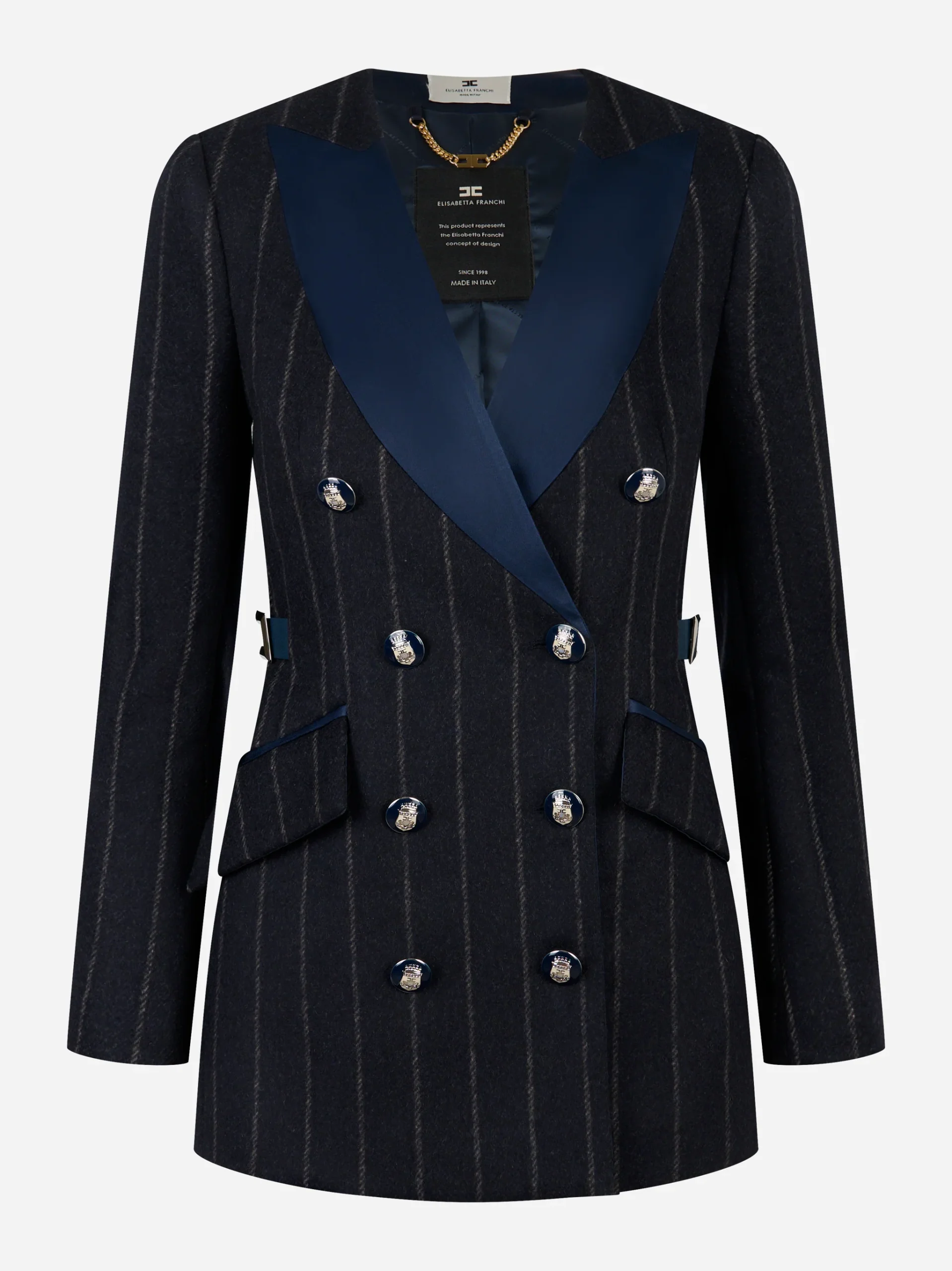 Cappotto gessato in panno di lana Blu