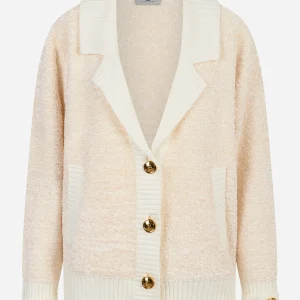 Cardigan in ciniglia bouclé con bottoni gioiello Bianco