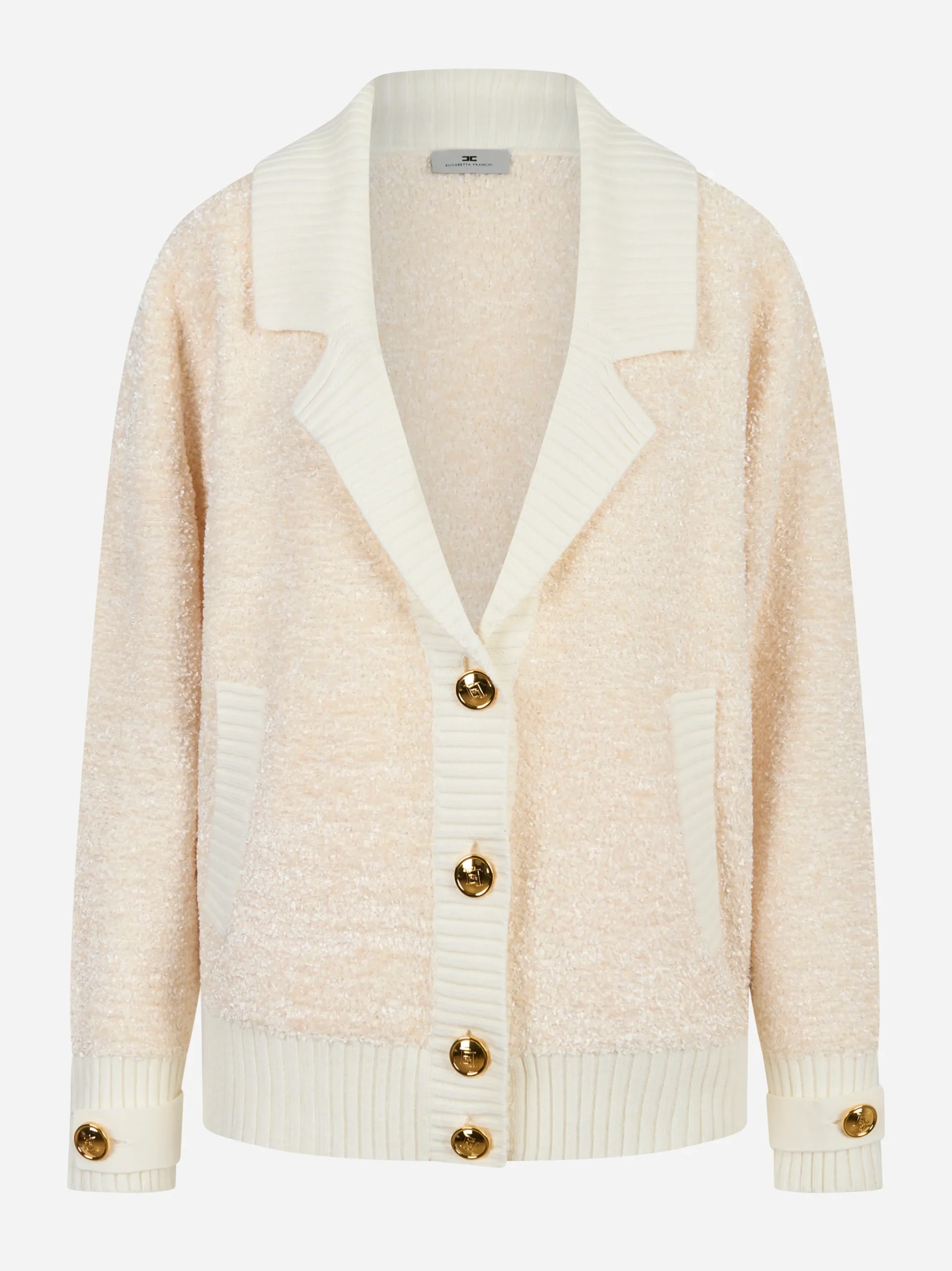 Cardigan in ciniglia bouclé con bottoni gioiello Bianco