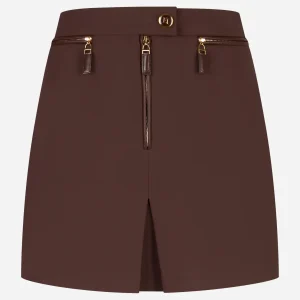 Gonna in doppio crepe con zip Marrone