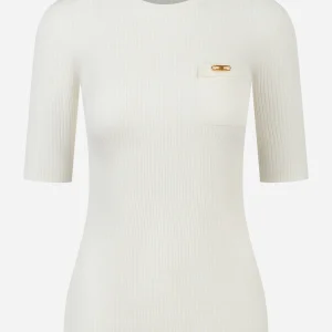 Maglia a costine con taschino Bianca