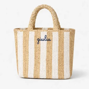 Borsa a Mano in Rafia - Righe bianche