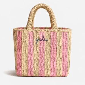 Borsa a Mano in Rafia - Righe rosa