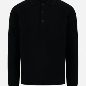 Polo manica lunga in cashmere e seta Nera