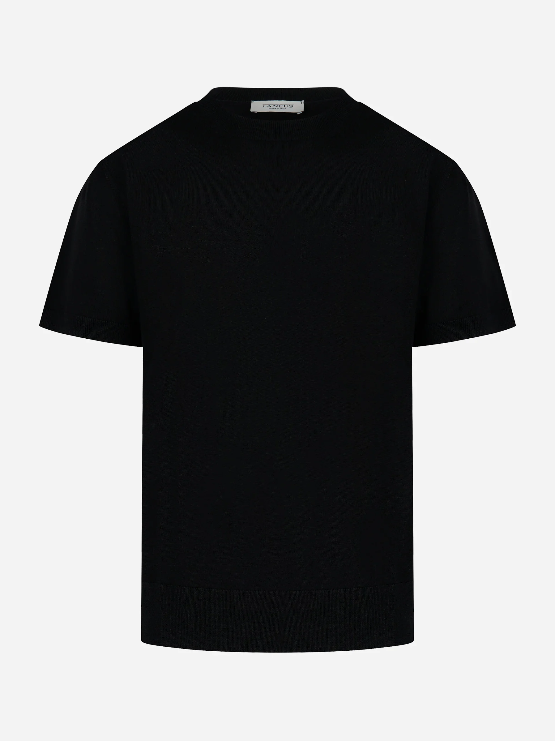 Maglia manica corta in lana merinos e cashmere Nera