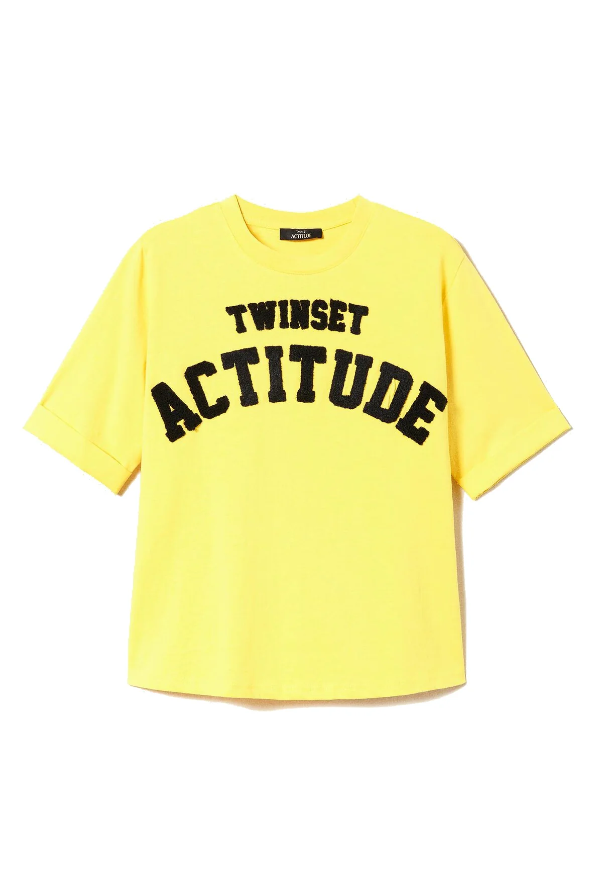 T-shirt regular con ricamo logo gialla