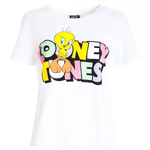 T-shirt bianca regular in jersey con stampa Looney Tunes