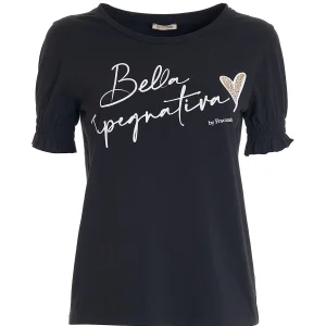 T-shirt regular in jersey nera con stampa 'bella'