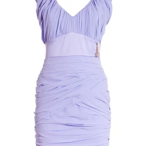 Abito a tubino slim lavanda con davanti con arriccio