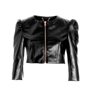 Giacca bolero cropped in eco pelle nera