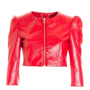 Giacca bolero cropped in eco pelle rossa