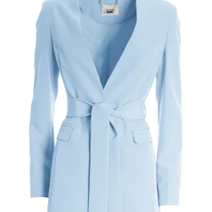 Blazer regular lungo in tessuto tecnico blu chiaro