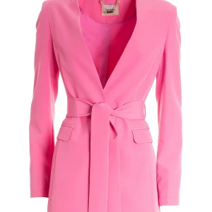 Blazer regular lungo in tessuto tecnico rosa